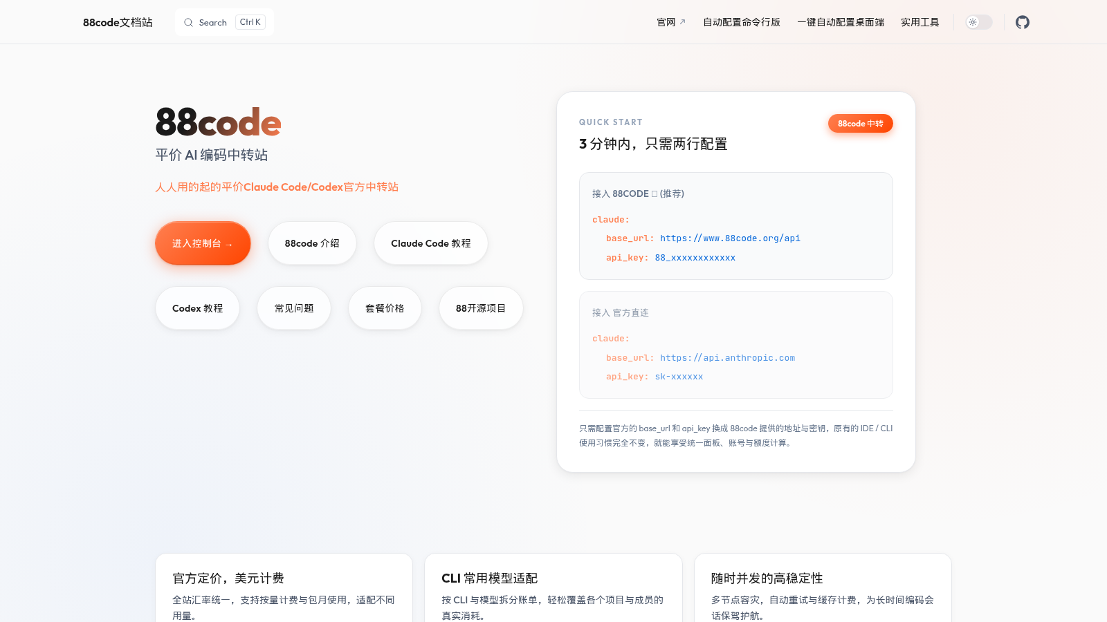 88Code 文档站首页截图